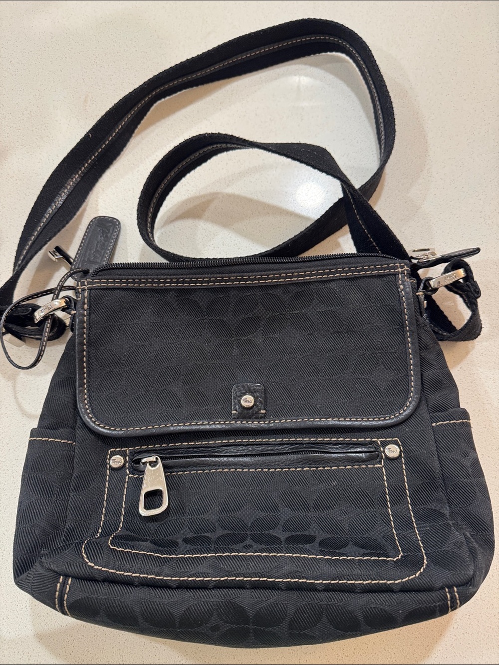Fossil Black Crossbody Bag with Contrast Stitching